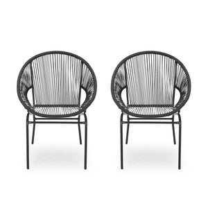 English Elm Christopher Knight Home® - 3 Piece Rattan Seating Group Black – Stylish PE Rattan + Iron Outdoor Patio Set, Durable Modern Mesh Design 66626.00BLK_66627.00BLK