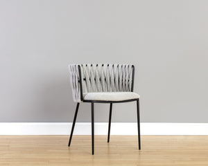 Sunpan SARAI Dining Armchair - Modern Woven Backrest, Heather Grey Upholstery & Durable Steel Frame 106187