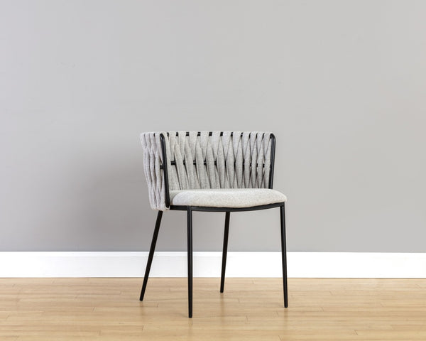 Sunpan SARAI Dining Armchair - Modern Woven Backrest, Heather Grey Upholstery & Durable Steel Frame 106187