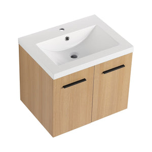 English Elm 24" Floating Oak Plywood Bathroom Vanity Set with Glossy Resin Sink Scandinavian Style W3450S00068