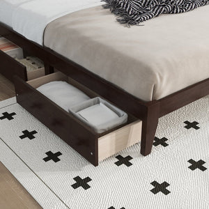 English Elm King Rattan Bed with Two Under-Storage Drawers, Rubberwood Slats, Durable 600 lb Capacity Frame Espresso W504S00228