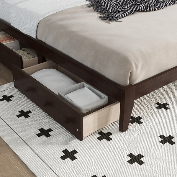 English Elm King Rattan Bed with Two Under-Storage Drawers, Rubberwood Slats, Durable 600 lb Capacity Frame Espresso W504S00228