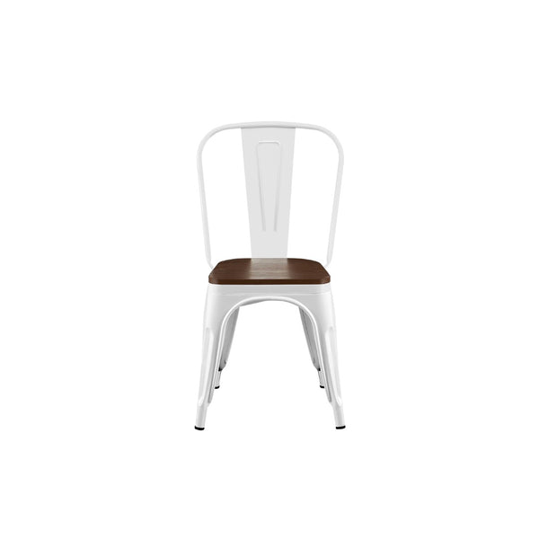 English Elm Set Of 2 Modern Industrial Metal Dining Chairs With Walnut Seats – Stackable, Easy-Clean, Durable Design B347P383059-GIGA