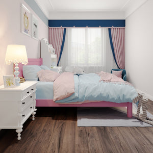 English Elm Queen Platform Bed Frame - Solid Rubberwood Construction, 10 Slats Support, No Box Spring Needed, Stylish Headboard and Under-Bed Storage Space Pink 63.39 L x 18.7 W x 4.53 H W1716S00024