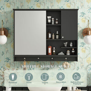 English Elm 36 Inch Wall Mounted Medicine Cabinet with HD Mirror, Adjustable Shelves, Towel Hooks, Modern Style Black N710P254924B