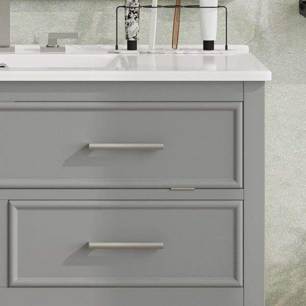 English Elm Christopher Knight Home® - 36" Modern Bathroom Vanity with Ceramic Sink, Tip-Out Tray, Soft-Close Drawers, Open Shelf, Waterproof Surface Gray N817P288908G