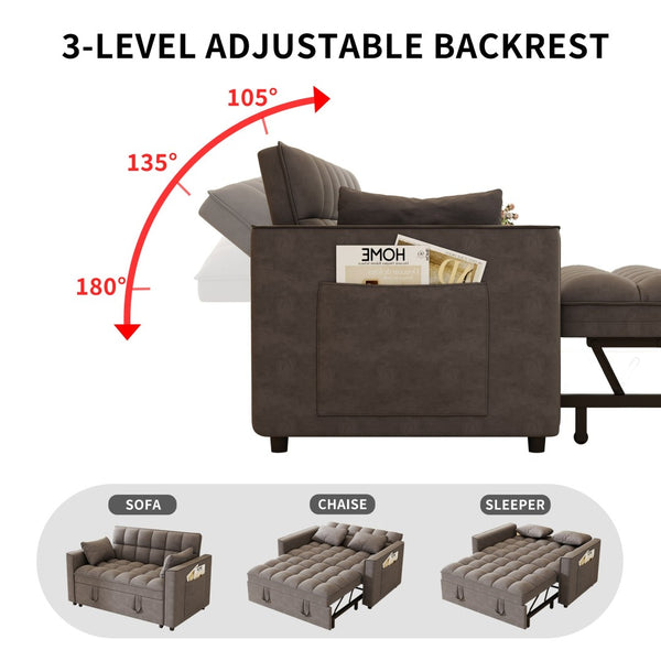 English Elm Sleeper Loveseat Sofa Velvet Convertible Pull Out Bed with Side Pockets for Compact Living Dark Gray W1825P332361