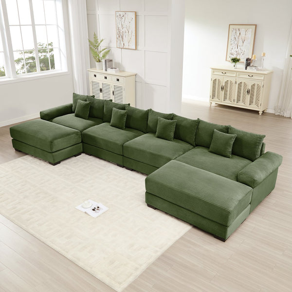 English Elm 170"Oversized Modular U-Shape Sectional Couch - Plush Corduroy, Deep Seating, Movable Ottoman & Pillows W714S01337