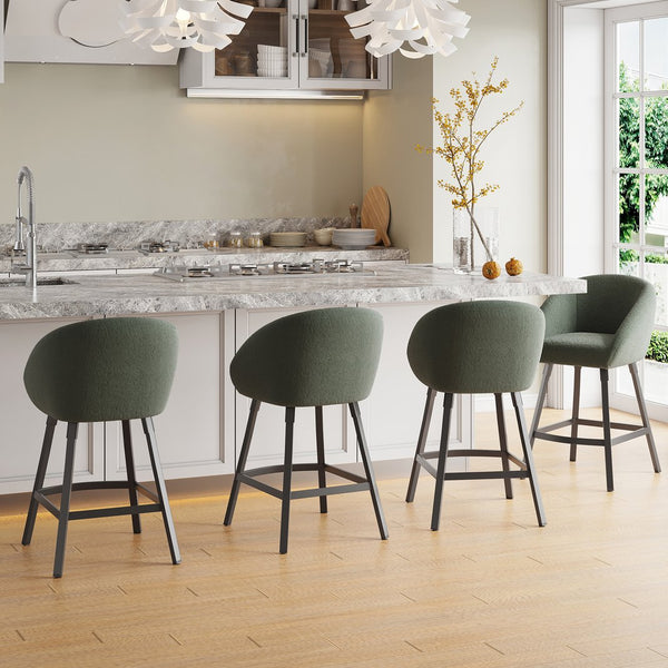 English Elm Bar Upholstered Counter Stool Set of 2 with Back and Armrests, Velvet Seat, 27" Comfort Height, Durable Green T3623P407972