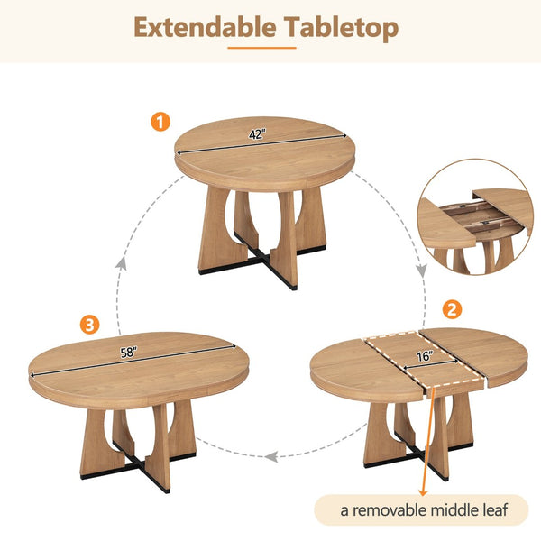 English Elm Trexm Extendable Round Dining Set Oak Veneer Sculptural Base Seats Four to Six Natural ST000131AAD-2026