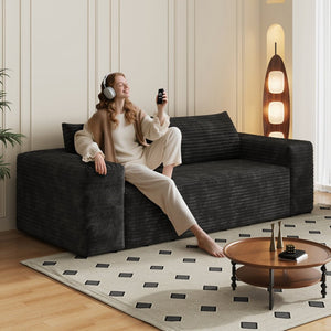English Elm 78.8" Corduroy Three Seat Sofa Deep Cushioned Low Profile Couch for Modern Living Rooms Black W2824P409862