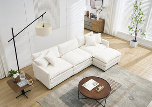 English Elm 108-inch Modular Chenille Sectional Sofa Deep Seated L Shape for Open Plan Living White W2795S00044