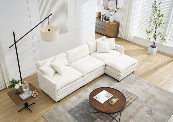 English Elm 108-inch Modular Chenille Sectional Sofa Deep Seated L Shape for Open Plan Living White W2795S00044