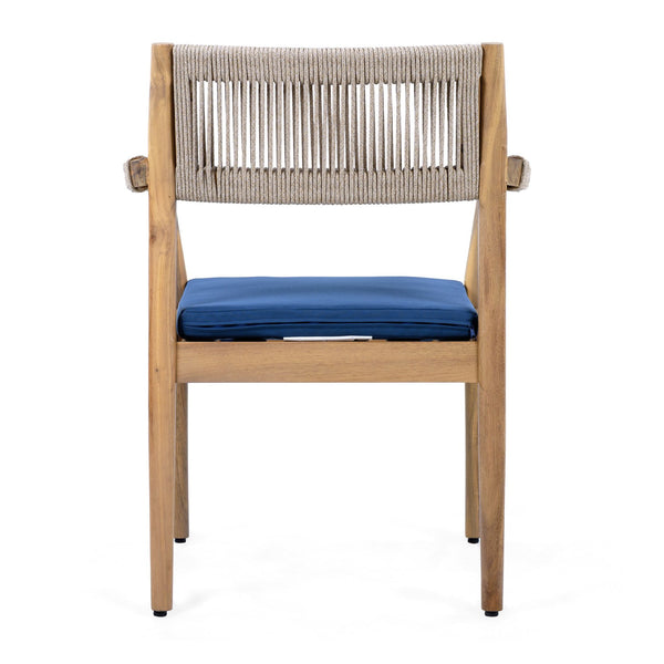 English Elm Christopher Knight Home® - Braided Acacia Wood Outdoor Dining Chairs Set Of 4 – Stylish Teak Finish With Navy Cushions & Rope N770P286668N004