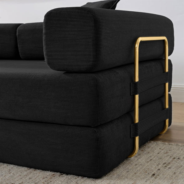 English Elm Modern Modular Sofa Bed Fold-Out Convertible Floor Couch with Removable Backrest, Corduroy Comfort Black W1117P312492