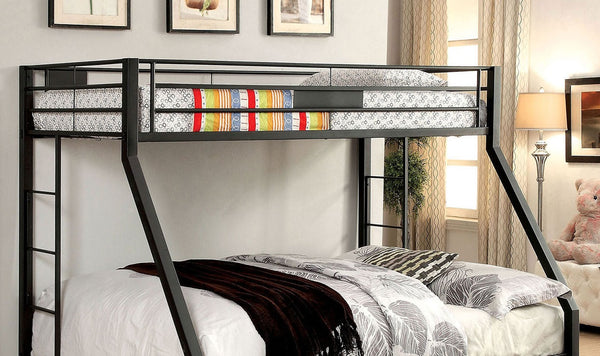 English Elm Black Metal Twin-Over-Queen Bunk Bed with Reinforced Rails, Attached Ladder and Extra Leg Support for Safety Black 81 L x 17 W x 6 H B2741S00377