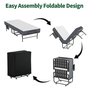 English Elm 75 Inch Rollaway Twin Bed with Memory Foam Mattress Heavy Duty Steel Frame Foldable W2735P425465