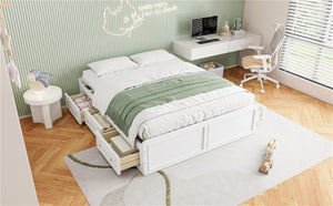 English Elm Wood Queen Platform Bed Solid Pine Frame Six Storage Drawers No Box Spring Needed White N709P241723K-1