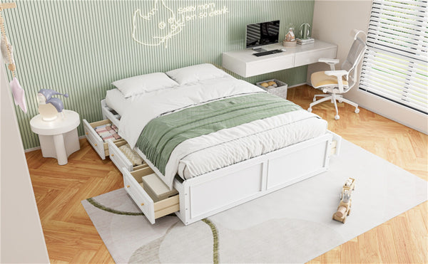 English Elm Wood Queen Platform Bed Solid Pine Frame Six Storage Drawers No Box Spring Needed White N709P241723K-1