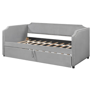 English Elm Twin Velvet Upholstered Daybed with Pop up Trundle for Guest or Kids Rooms Gray SF000197AAE
