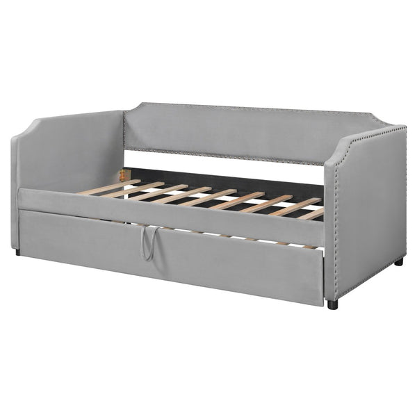 English Elm Twin Velvet Upholstered Daybed with Pop up Trundle for Guest or Kids Rooms Gray SF000197AAE