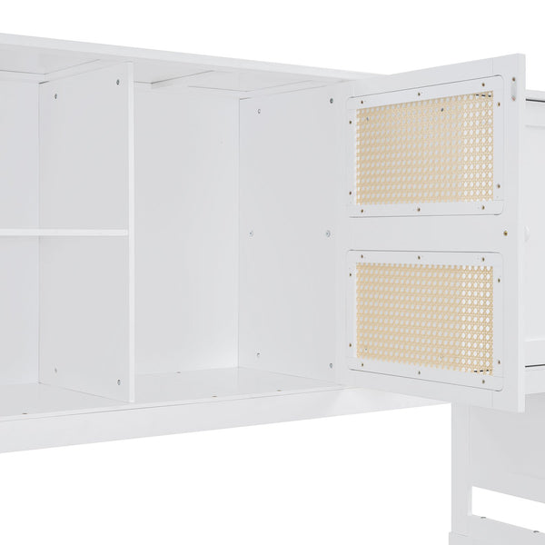 English Elm Full Wooden Daybed With Twin Trundle & Versatile Cabinet Shelf - Space-Saving Comfort In White N820S00049K