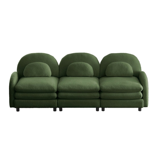 English Elm Teddy Fleece Modular Cloud Sofa Sculptural Curved Three Seat Living Room Couch Green W5656S00081