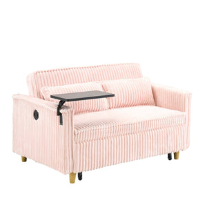 English Elm The pull-out corduroy sofa bed with convertible tabletop and USB charging ports for living room comfort Pink W1278P249022
