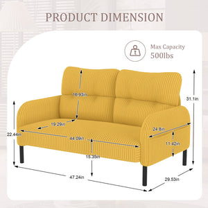 English Elm UNITED Corduroy Double Sofa with Ergonomic Support, High-Rebound Springs, Side Pockets, 500lb Capacity Yellow W1568P307269