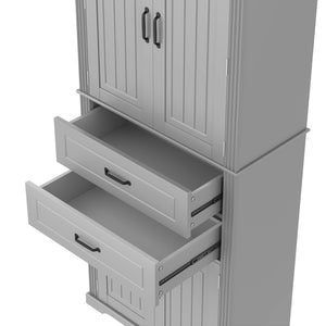 English Elm [video] Floor to Ceiling Matte Storage Cabinet with Drawers Shelves and Adjustable Interior Gray N759P407762E
