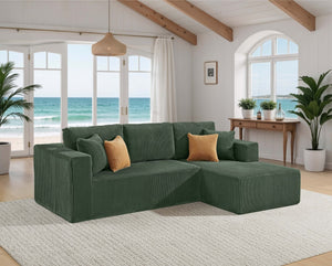 English Elm Full Corduroy L-shaped Sectional Sofa Foam Cushions No Assembly Cozy Living Room B2748S00050
