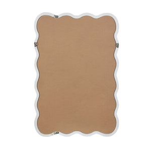 English Elm White 24"x36" Wavy Rectangle Solid Wood Frame Mirror - Elegant Bohemian Design, Tempered Glass Clarity W2203P389034