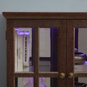 English Elm Led Curio Display Cabinet - Antique Cherry 4-Door Showcase With Adjustable Shelves & Colorful Lighting W2275P231691