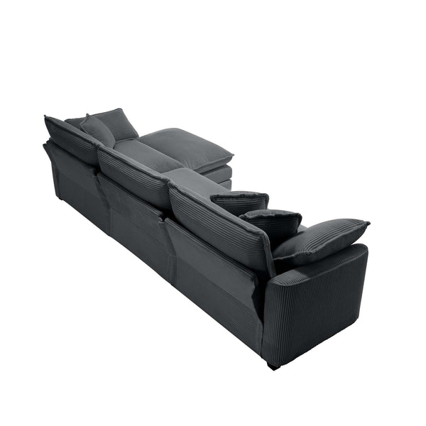 English Elm Corduroy L-Shaped 3-Seater Sofa With Ottoman – Stylish Grey Couch Perfect For Small Living Spaces W714S00837