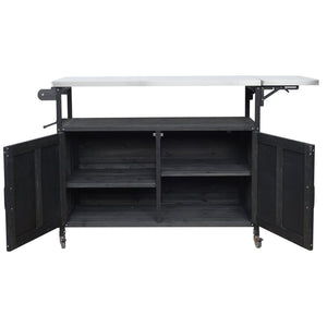 English Elm Foldable Outdoor Kitchen Cart with Stainless Worktop Fir Wood Frame and Lockable Wheels Black N719P380279B