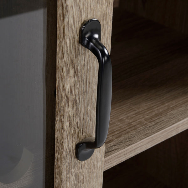 English Elm HOMCOM Rustic Wine Bar Cabinet with 6-Bottle Rack, Stemware Slots, Sliding Glass Door & Shelves W2225P217404