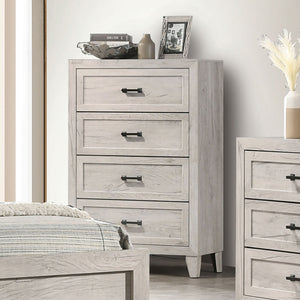 English Elm Contemporary Chic Chest with Gold Accents, Acrylic Trim, Metal Bracket Legs and Dust‑Proof Drawers White Washed 35 L x 20 W x 48 H B2741P372236