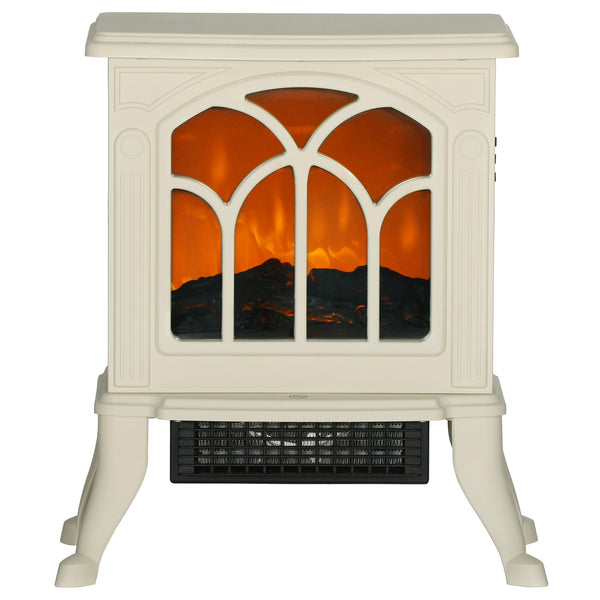 English Elm HOMCOM Freestanding Electric Fireplace Stove with Realistic Flame, 750/1500W Heat, Safety Features Beige W2225P229240