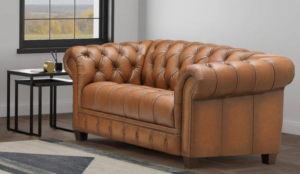 English Elm York Leather Loveseat Caramel - Top-Grain Leather, Pocketed Coil & Memory Foam Comfort, Durable Frame B2705P297773