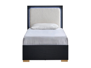 English Elm Steeler Twin Bed Led Backlit Upholstered Headboard Black Frame Gold Accent Feet B078S00701
