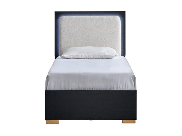English Elm Steeler Twin Bed Led Backlit Upholstered Headboard Black Frame Gold Accent Feet B078S00701