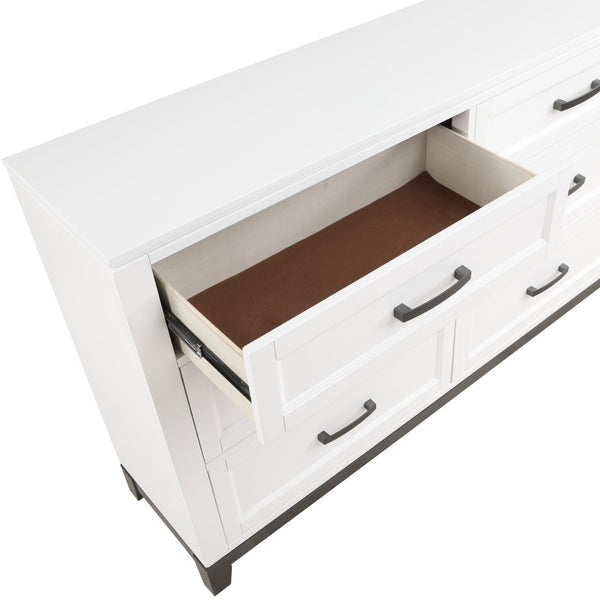 English Elm White Six Drawer Dresser with Picture Frame Fronts and Metallic Accents for Bedroom B011P270965