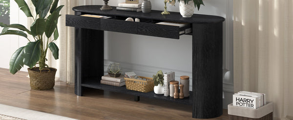English Elm U_style Oak Veneer Console Table with 3 Drawers Open Shelf Entryway Hallway Storage Black N711P395523B