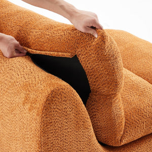English Elm Upholstered Cocoon Accent Chair Ergonomic Curved Frame Soft Breathable Fabric Lounge Seat Orange T3623P434429