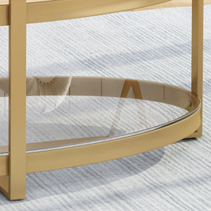 English Elm Christopher Knight Home® - COFFEE Antique Brass Glass Coffee Table 49" L Elegant Mid-Century Design Durable Tempered Top 63451.00