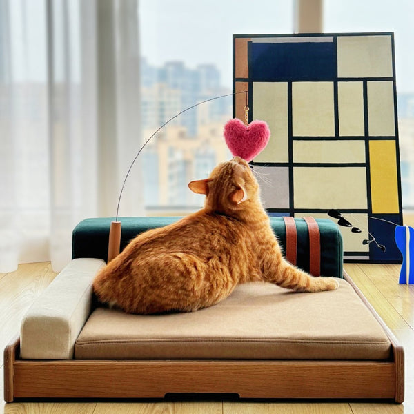 English Elm Modern Oak Veneer Pet Bed with Chenille Upholstery and Orthopedic Foam Cushion Wood W3136P445673