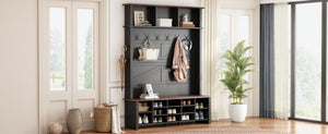 English Elm Farmhouse Hall Tree Entryway Organizer with Bench 16 Compartments and 6 Coat Hooks N721S000064B-2