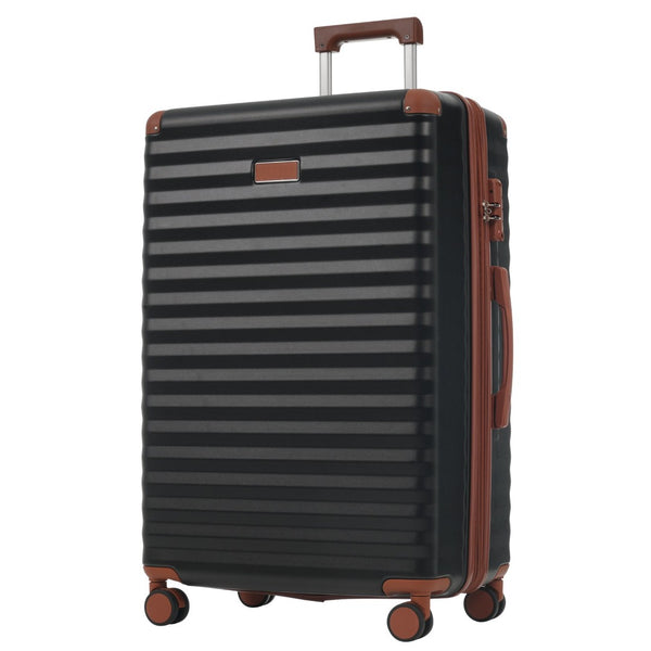 English Elm Luggage 5 Piece Abs Hardshell Travel Set with Usb Port Spinner Wheels and Tsa Lock Black Brown N732P265290B