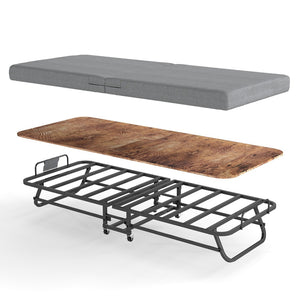 English Elm Portable Folding Guest Bed with Memory Foam and Reinforced Steel Frame on Locking Wheels T3963P447221