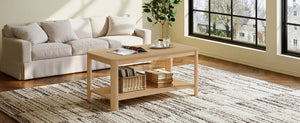 English Elm Arc Corner Oak Coffee Table with Open Shelf Wave Grain Legs Modern Living Room Accent W5563P449955